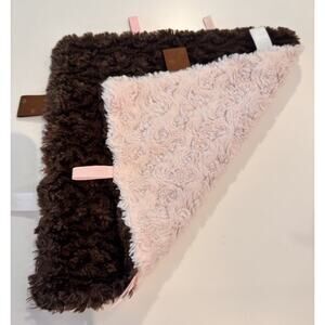 Baby Talk Chocolate Brown Pink Minky Textured Plush Soft Blanket Lovey Tags
